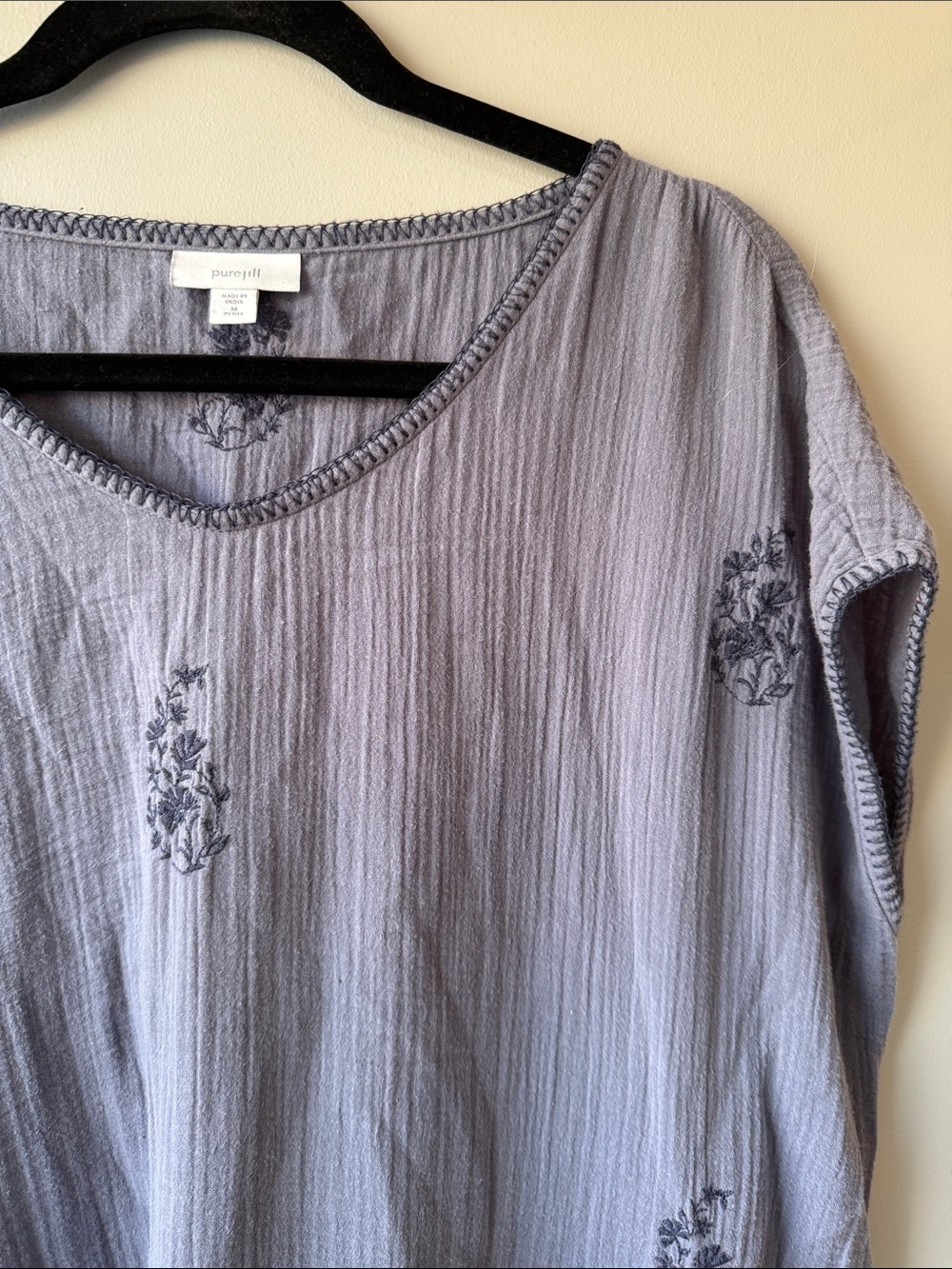 Pure Jill denim blue Embroidered Short Sleeve Cotton Gauze dress MP